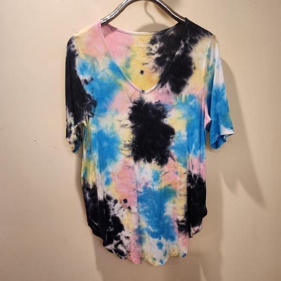 TORRID Tie Dye V Neck Tunic Tee short Sleeves T-Shirt size 1 - Picture 8 of 14